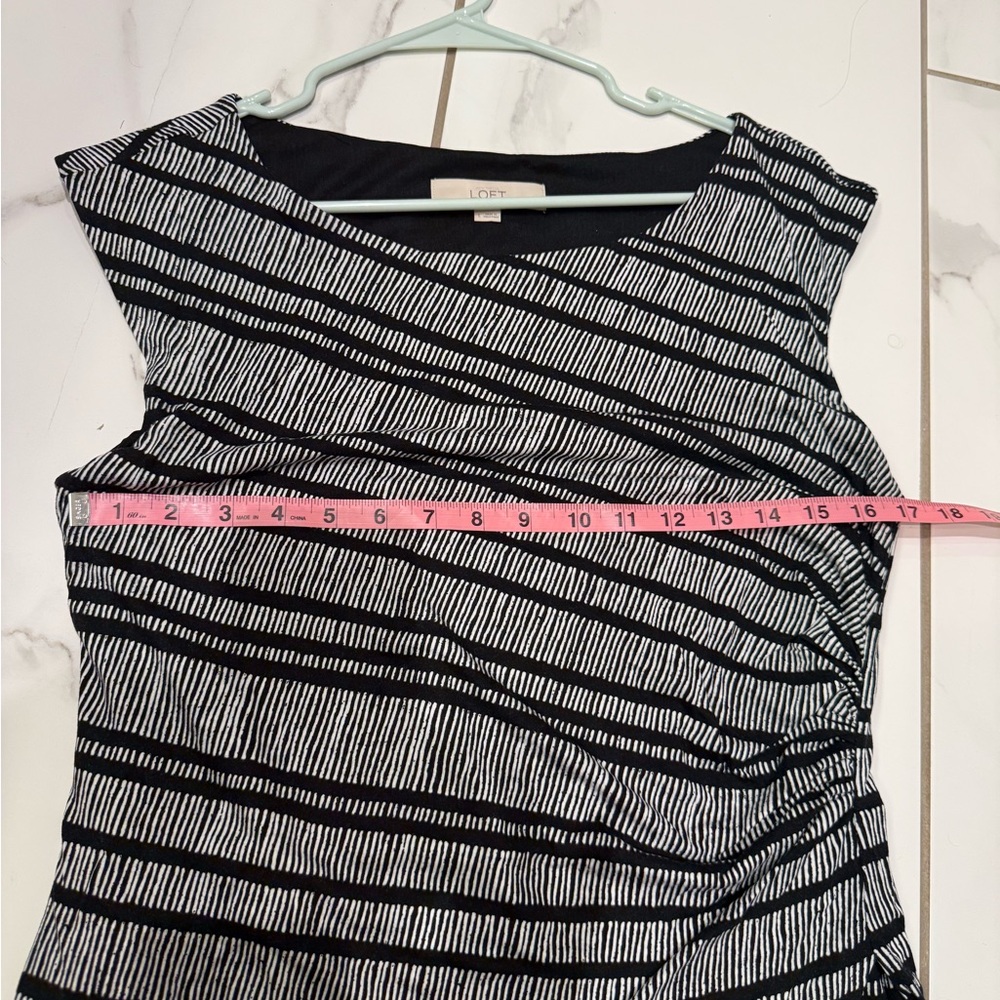 LOFT Black White Striped Midi Dress Fall Professional Workwear L - Picture 7 of 8